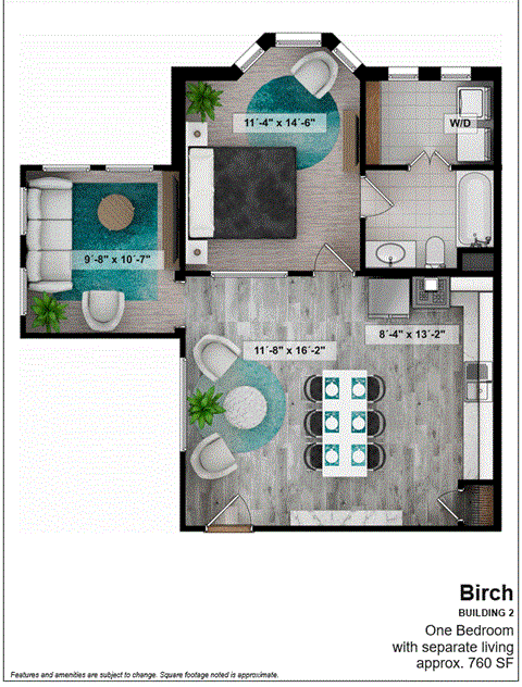 a floor plan of one bedroom with separate living area